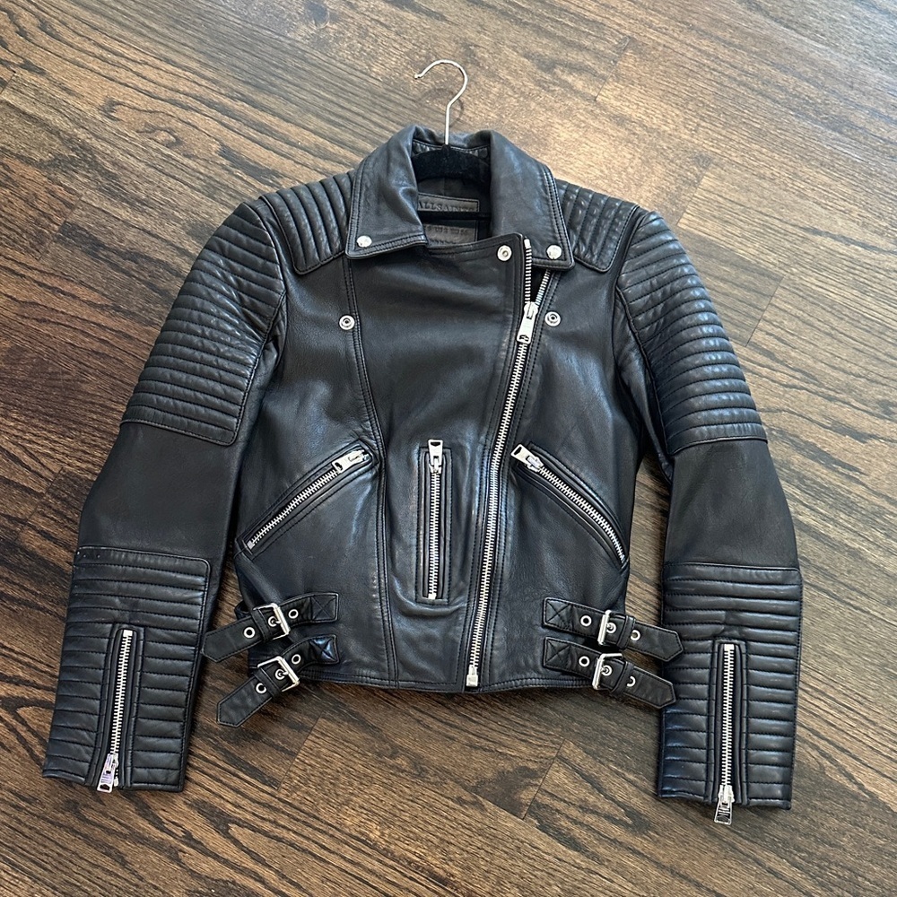 All Saints Black Quilted Leather Jacket - Picture 1 of 4